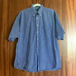 MacCluer Mens Blue White Checkered Button Down Shirt